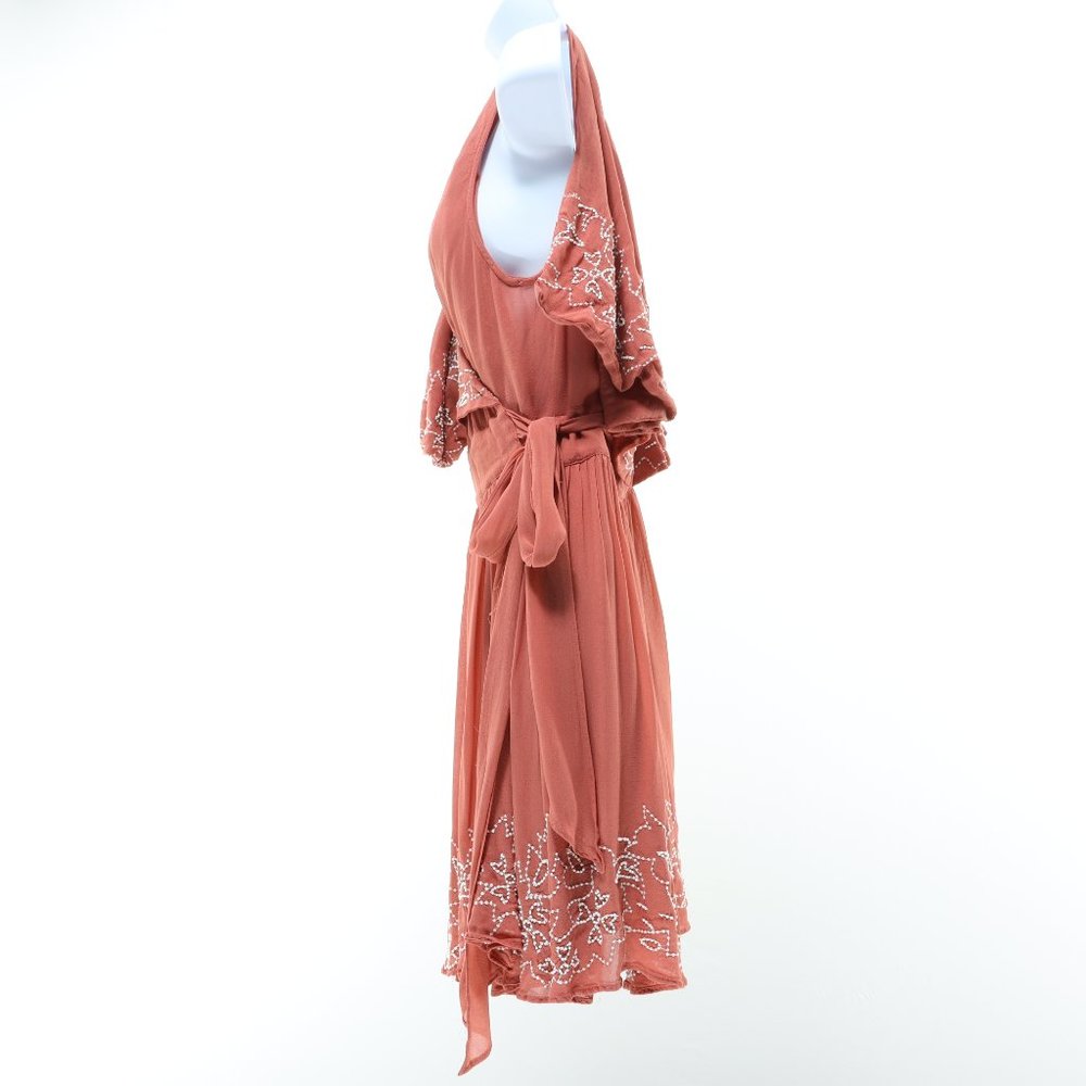 Free People Sylvia Beaded Wrap Dress Size L Samon/White - Picture 3 of 13